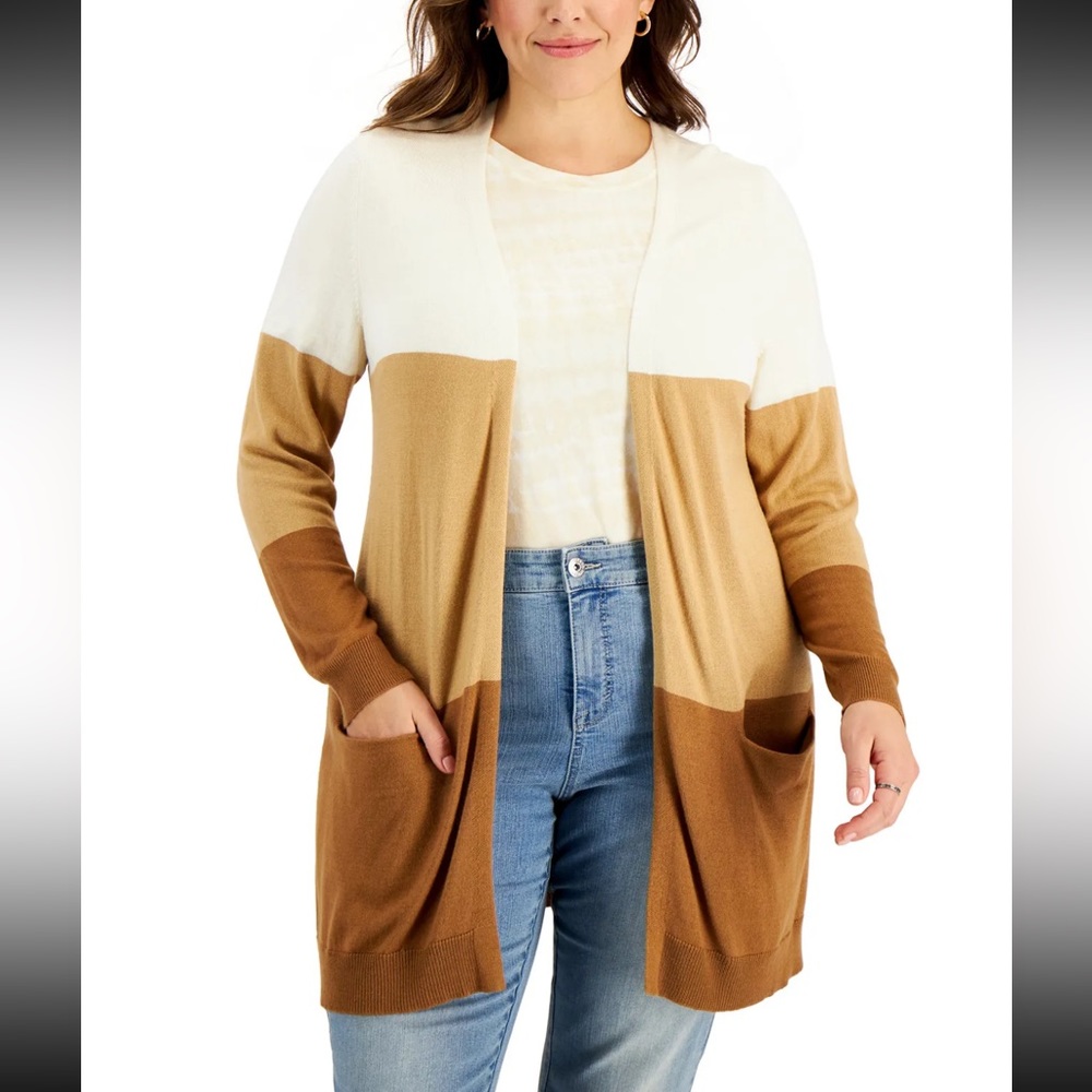 Style & Co Women's Plus Size
Colorblocked Cardigan‎ (OX, Beige Colorblock)